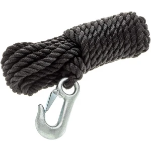 Poly Winch Rope with Steel Hook 3/8-Inch x 20-Feet in Black - Each