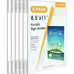 Acrylic Sign Holder Wall Mount - 8.5'' x 11'' Clear - 6/Pack