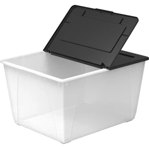 Storex 60L Clear File Storage Bin with Black Flip Lid - Each