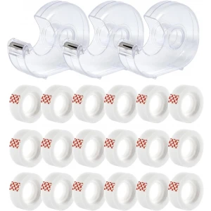 Tape Dispenser Set of 3 with 18 Rolls of Transparent Tape