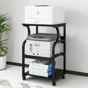 3 Tier Printer Stand, 19.7"x15.7", with Charging Station, Black