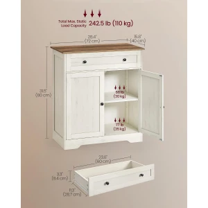 Buffet Cabinet, Farmhouse Coffee Bar Cabinet with Drawer, Adjustable Shelf, Double Doors, Sideboard, 15.8 x 28.4 x 31.5 Inches,