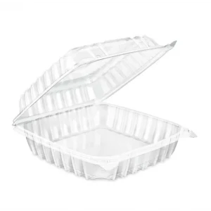 Clear Hinged Clamshell Takeout Container 9 x 9 x 3'' Container - 250/Case