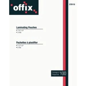 Offix 3 mil Clear Laminating Sheets/Pouches 9.5"  x 11.50'' - 100/Pack