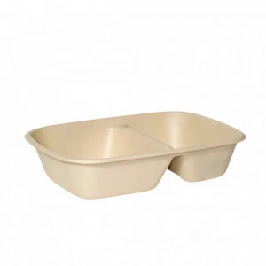 30 oz Compostable Sugarcane Square - 2 compartment Food Container - 300/Case