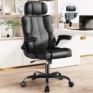 Ergonomic Executive Office Chair with Adjustable Headrest & 90° Flip-Up Arms