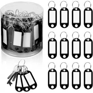 Key Tags, 50 Pcs Key Tags with Labels, with Split Rings Label Window for ID Tags, Keychains, Pet Name Tags, Luggage Tags(Black)