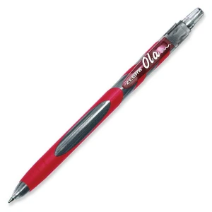 Zebra Pen OLA Retractable Ballpoint Pen - Medium Pen Point Type - Red Ink - Translucent Barrel - 1 Each