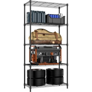 1250 lbs Storage Shelves 5-Shelf Heavy Duty Metal Shelving Unit Standing Wire Rack for Office Garage Kitchen Waterproof, Black (15.7" x 33.55" x 68.5)