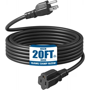 Extension Cord 20 FT, 3 Prong Waterproof Extension Cable for Indoor Outdoor Appliances - Each