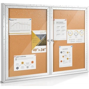 Enclosed Bulletin Board, Lockable Cork Board 48 x 34 inches Frame