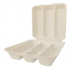 Sugarcane Taco Clamshell 3-Compartment 8" x 7" x 3" - 300/Case