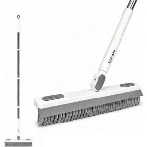 Grout Cleaner Brush with Long Handle, V-Shaped Floor Scrub Brush Swivel Grout Brush Stiff Bristle Floor Grout Scrubber