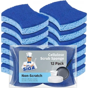Non-Scratch Cellulose Scrub Sponge, Dual-Sided Dish Sponge, 12 Pack