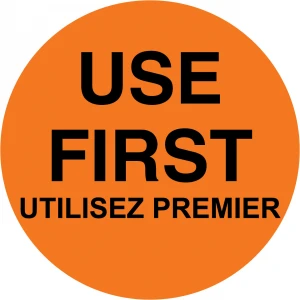 Use First Orange Round Labels - 500/Roll