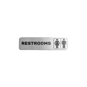 Brushed Aluminum Self-Adhesive Bathroom Signs for Door - 9" x 3" Unisex Restroom Signs - Each