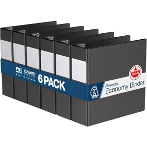 Premium Economy 3-Ring Binder, 3" D Rings, Black, 6 Pack