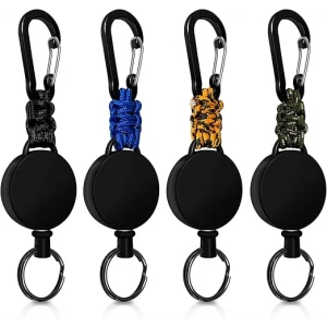 Retractable Keychain Heavy Duty Carabiner Badge Holder or Badge Reel ID Holder with 24 inches Retractable Steel Cord - 4 Pack