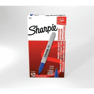 Sharpie Permanent Fine Point Marker - Fine Marker Point Type - Blue Alcohol Based Ink - 12/Pack