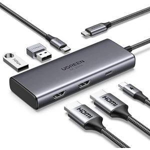 6 in 1 Docking Station for Laptop Dual Monitor, Dual 4K@60Hz Single 8K@30Hz, 100W Fast Charging, 2 USB A&USB C Data Ports 5Gbps, USB C Dock Compatible with MacBook Air/Pro, HP, ASUS, XPS13/15
