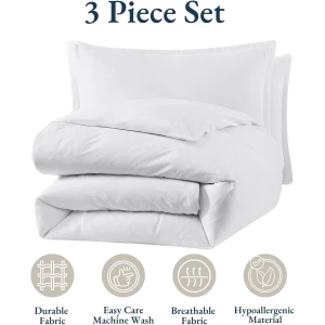 Lane Linen Duvet Cover Queen Size Set, 3 Piece - White Comforter Cover