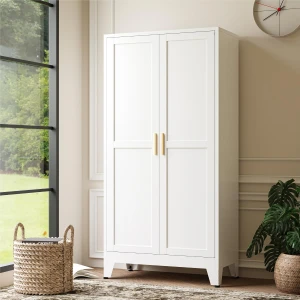 61H Metal Storage Cabinet with 2 Doors and Adjustable Shelves White