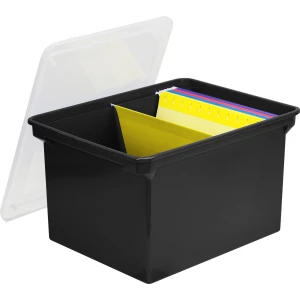 Storex 35L Black Storage File Bin with Clear Lid - Each