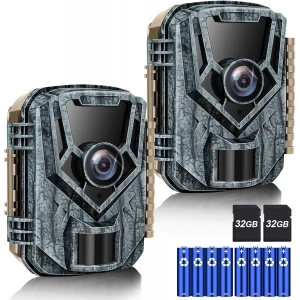 Punvoe 2 Pack Trail Camera 24MP 1080P Game Camera Motion Activated Trail Cam Deer Camera with 120°Wide-Angle Motion Latest Sensor Night Vision 2.0''LCD Screen Waterproof