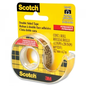 3M Scotch Double-Sided Tape - 6.4 m Length x 0.50" Width - Clear with Dispenser Included - Each