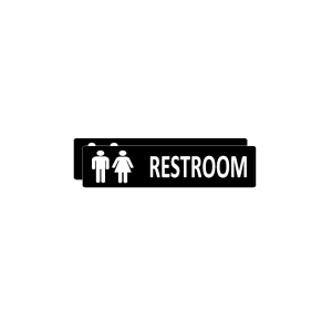 Self-Adhesive Metal Bathroom Signs for Door - 7.5 x 2.5 inches Unisex Restroom Signs - Black - 2 pack