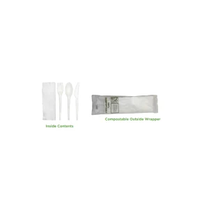 Cutlery Kit 6.5" CPLA Fork, Knife, Spoon with Napkin in PLA Bag - 500/case