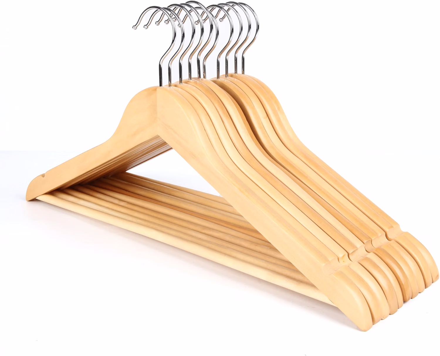 Hardwood Suit Hangers with Chrome Hook, 10-Pack