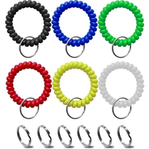 Assorted Colours Wrist Keychain - Spring Spiral Stretch Coil Wristband Key Ring Key Chain - 6/Pack