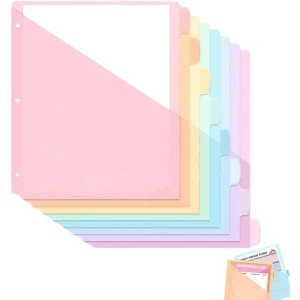 Set of 8 Pastel A4 3-Hole Single-Pocket Divider Sleeves