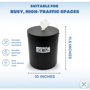 Roxton Stainless Steel Black Wall Mounted Disinfecting Wipes Dispenser - Each