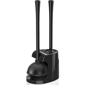 Toilet Plunger and Brush with Holder Set for 5.7-inch Toilet Drain, 2-in-1 Bathroom Cleaning Combo with Modern Caddy Stand