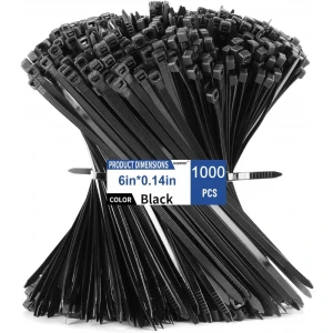 Cable Black Zip Ties 6 inch - 40Ibs - 1000pcs/Pack