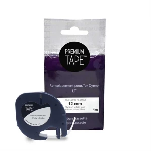 Dymo 91331 Plastic Label Alternative Letra Tag Black/White 12mm - Each