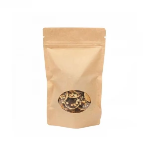 Kraft 6 x 9 Stand Up Zipper Pouch Bags w/ Oval Window - 500/Case