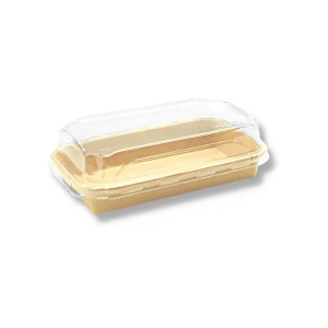 #3 Kraft Paper Tray with PET Lid - 6.50 x 4.53 x 1.26" - 300/Set