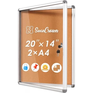 Enclosed Bulletin Board, Lockable Cork Board 20 x14 inches Frame