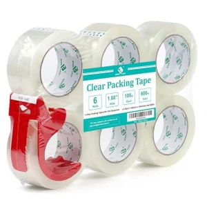 BOMEI PACK Packing Tape, Clear, 1.88" x 100m, 6 Rolls with Hand-held Dispenser