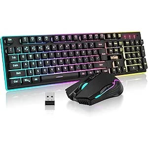 RedThunder K10 Wireless Gaming Keyboard and Mouse Combo, LED Backlit Rechargeable 3800mAh Battery