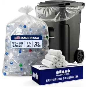 Clear Heavy Duty Trash Bags │ 61” x 68” (25 Count)
