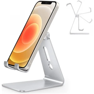 Adjustable Aluminum Cell Phone Stand with Charging Cutout, Silver - Each