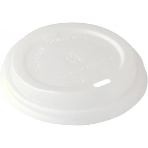 White PLA Plastic Coffee Cup Lid - Fits 8oz to 20 oz cups - Compostable - 1000/Case