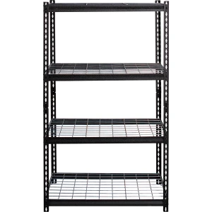 Lorell Wire Deck Shelving - 4 Shelf - 36" W x 18" D x 60" H - Black Metal - Each