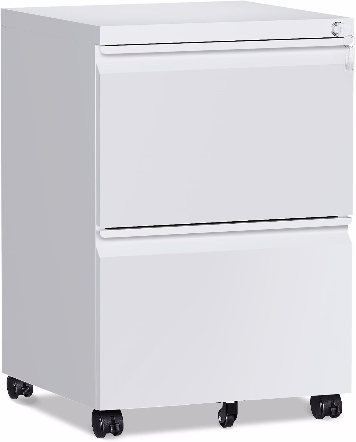 2 Drawer White Filing Cabinet with Lock and Wheels