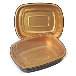 Aluminum Foil Pan & Lid Containers - Black/Gold, Small 22oz 8.25'' x 6.25'' Combo - 100/case
