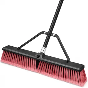 24” Push Broom Heavy Duty Outdoor Stiff Bristle Brush with 63 inches Long Handle - Each